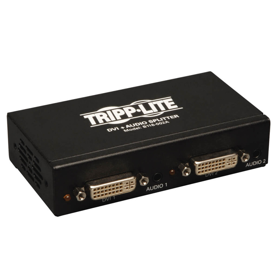 Tripp Lite B116-002A 2-Port DVI Splitter with Audio and Signal Booster, Single-Link 1920x1200 at 60Hz/1080p (DVI F/2xF), TAA