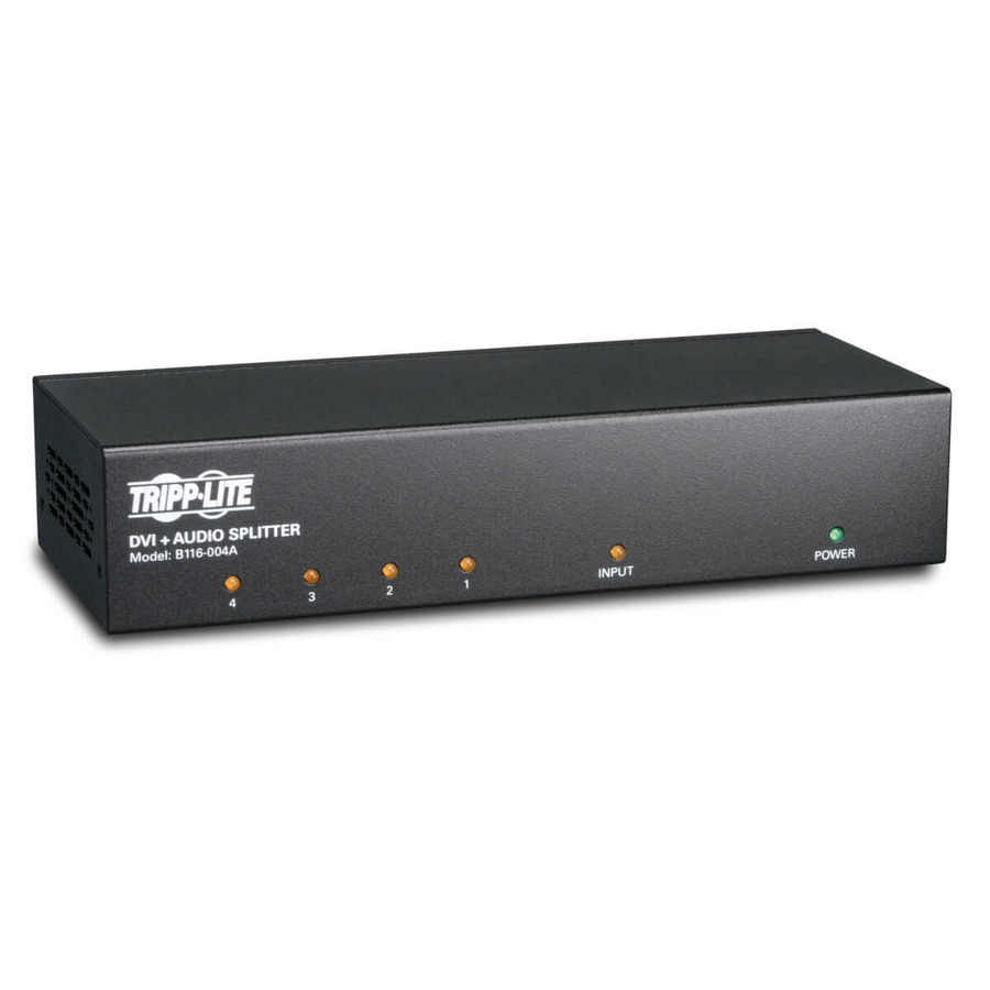 Tripp Lite B116-004A 4-Port DVI Splitter with Audio and Signal Booster - Single-Link DVI-I, 1920 x 1200 (1080p) @ 60 Hz, TAA