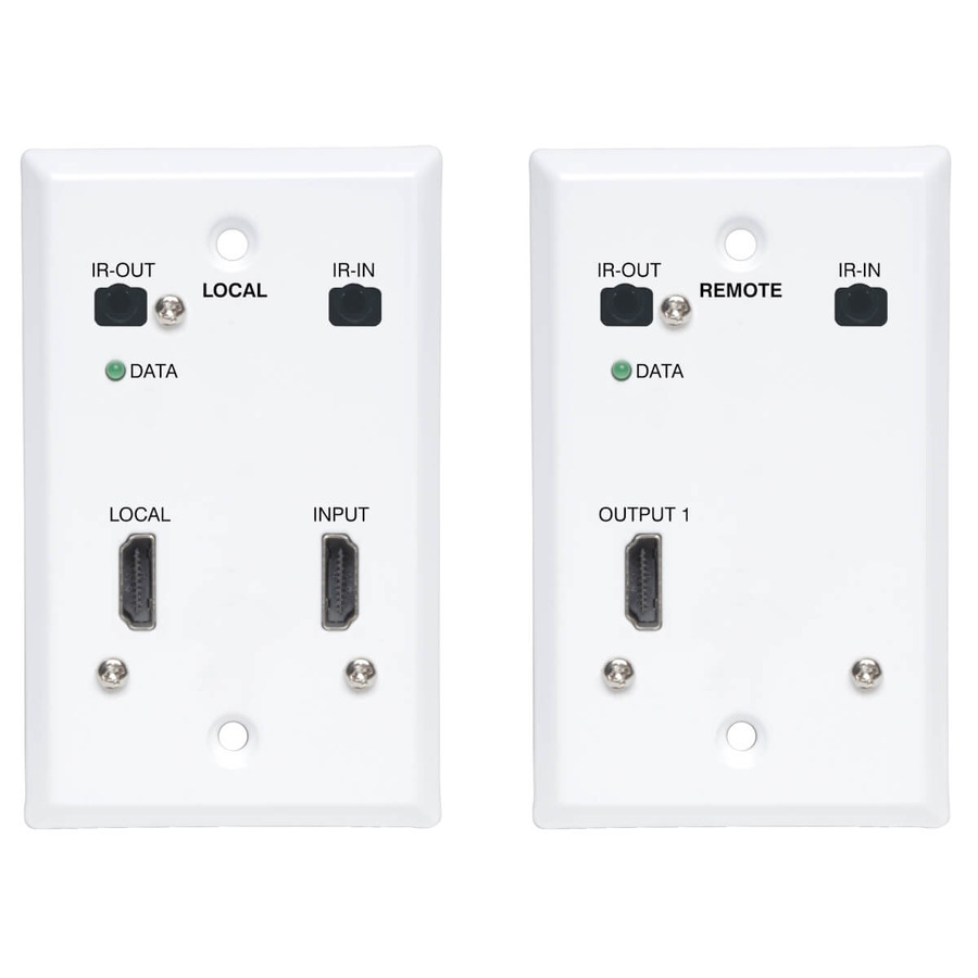 Tripp Lite B127A-1A1-FHFH HDMI over Cat6 Extender Kit, Wallplate, 4K 60Hz, 4:4:4, IR, PoC, HDR, HDCP 2.2, 230 ft., TAA