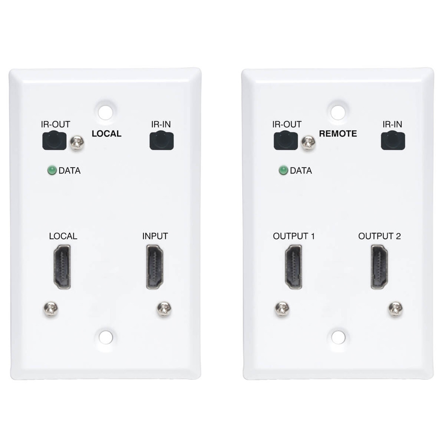 Tripp Lite B127A-2A1-FHFH HDMI over Cat6 Extender Kit, Wallplate, 4K 60Hz, HDR, Dual Output, IR, PoC, 230 ft., TAA