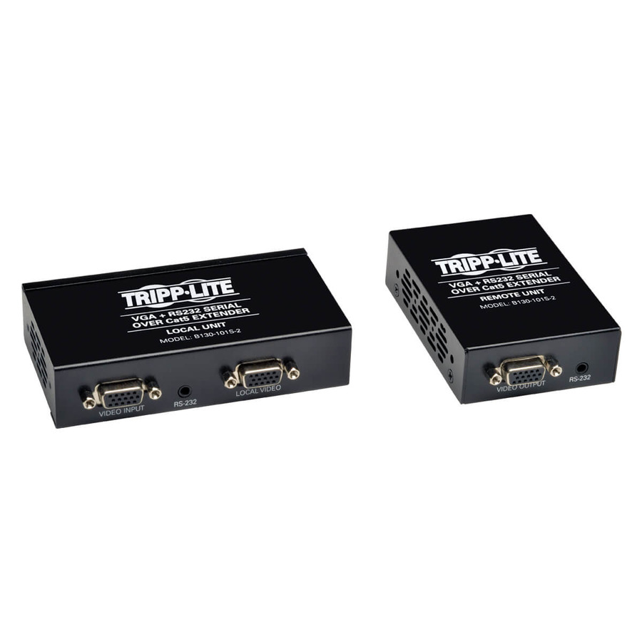 Tripp Lite B130-101S-2 VGA over Cat5/6 Extender Kit, Box-Style Transmitter/Receiver for Video/RS-232, Up to 1000 ft. (305 m), TAA