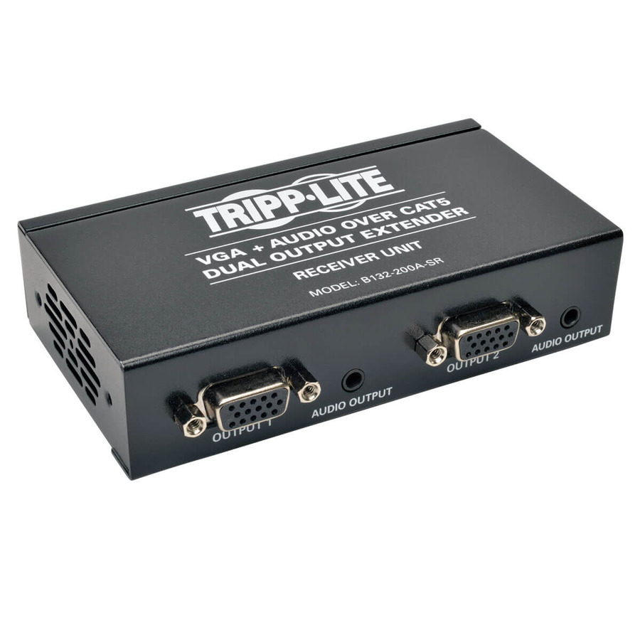 Tripp Lite B132-200A-SR Dual VGA with Audio over Cat5/Cat6 Extender, Box-Style Receiver, 1440x900 60 Hz, Up to 300 ft. (90 m), TAA