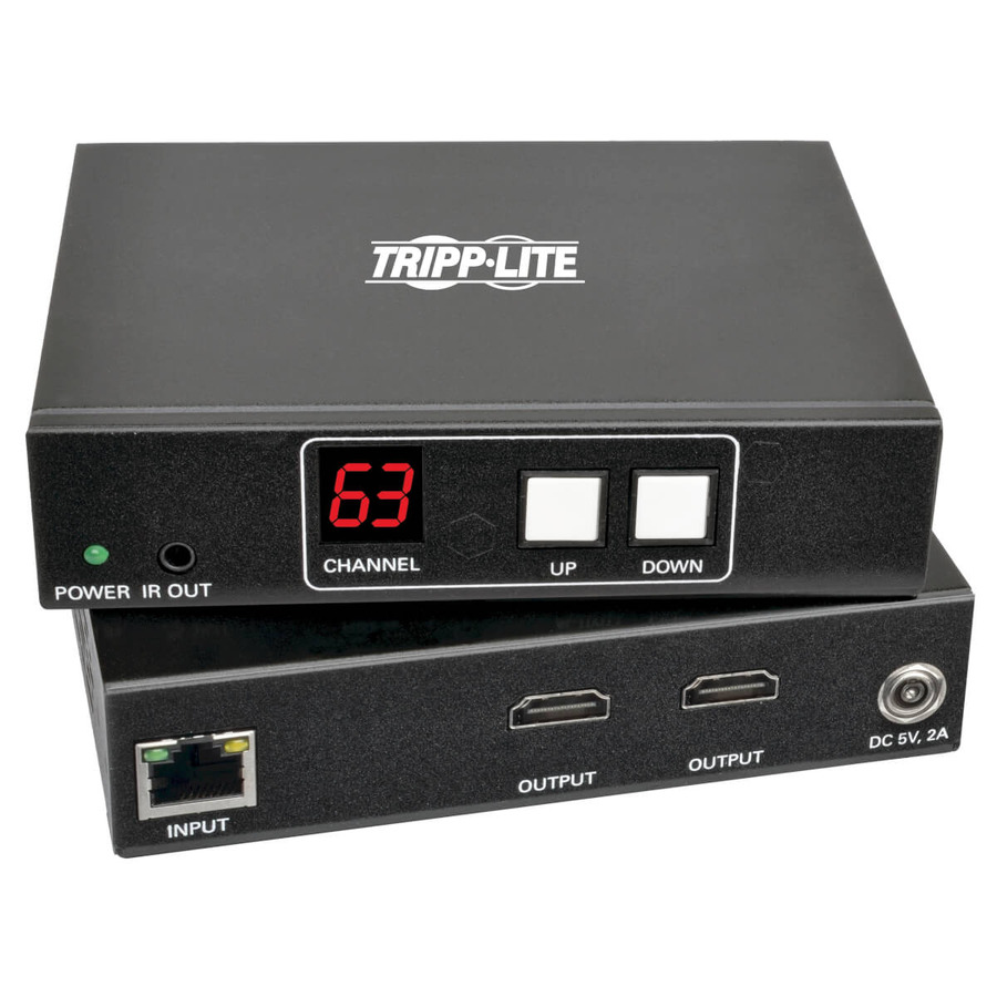 Tripp Lite B160-201-HSI HDMI over IP Extender Kit with Built-in 2-Port Splitter, RS-232 Serial and IR Control, 1080p 60 Hz, 328 ft. (100 m), TAA