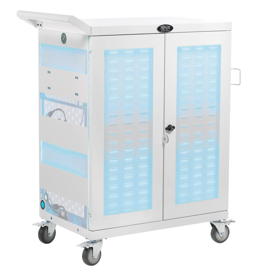 Tripp Lite CSC32ACWHG Safe-IT Multi-Device UV Charging Cart, Hospital-Grade, 32 AC Outlets, Laptops, Chromebooks, Antimicrobial, White