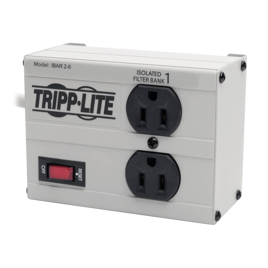 Tripp Lite IBAR2-6D Isobar 2-Outlet Surge Protector, 6 ft. Cord with Right-Angle Plug, 1410 Joules, Metal Housing