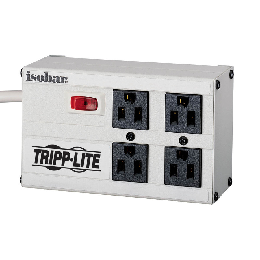 Tripp Lite IBAR4-6D Isobar 4-Outlet Surge Protector, 6 ft. Cord with Right-Angle Plug, 3330 Joules, Metal Housing