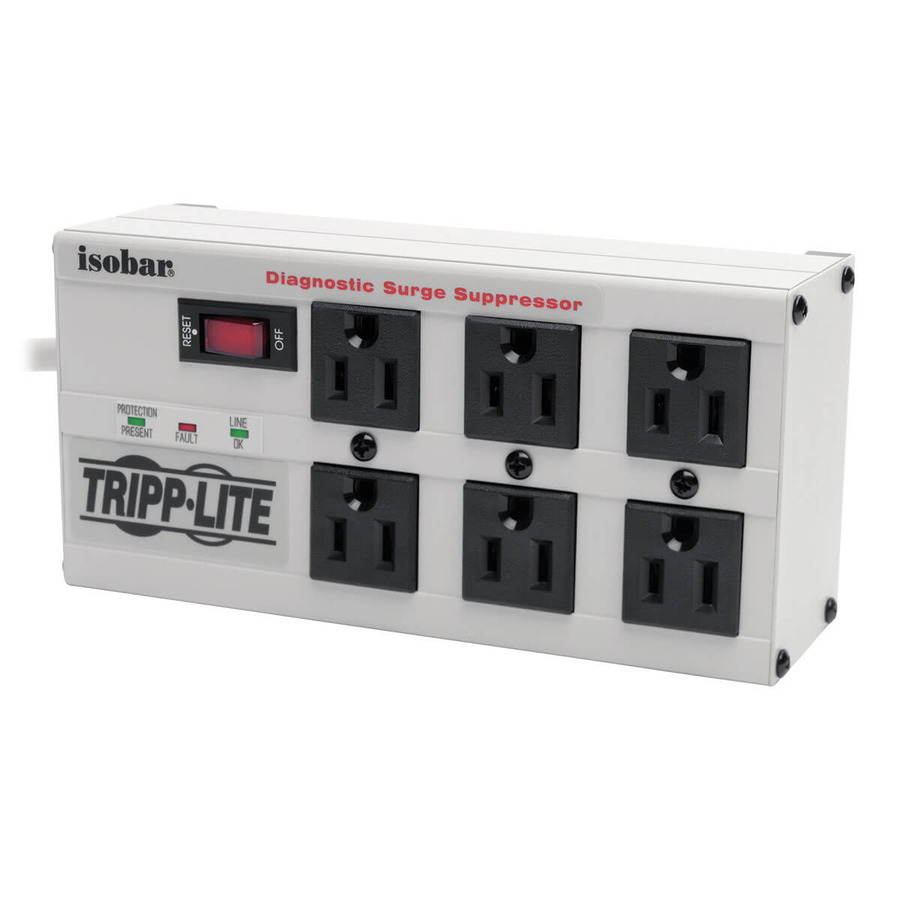 Tripp Lite IBAR6-6D Isobar 6-Outlet Surge Protector, 6 ft. Cord with Right-Angle Plug, 3300 Joules, Diagnostic LEDs, Metal Housing