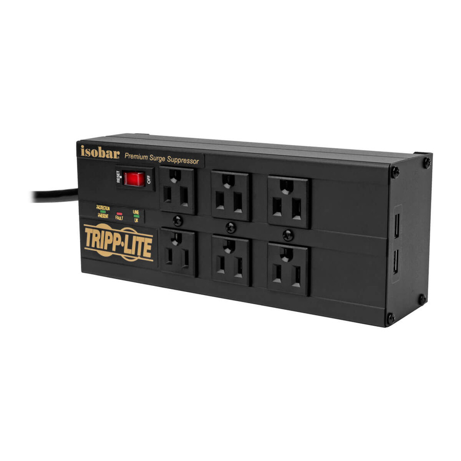 Tripp Lite IBAR6ULTRAUSBB Isobar 6-Outlet Surge Protector - 10 ft. (3.05 m) Cord, Right-Angle Plug, 3840 Joules, 2 USB Ports, Metal Housing