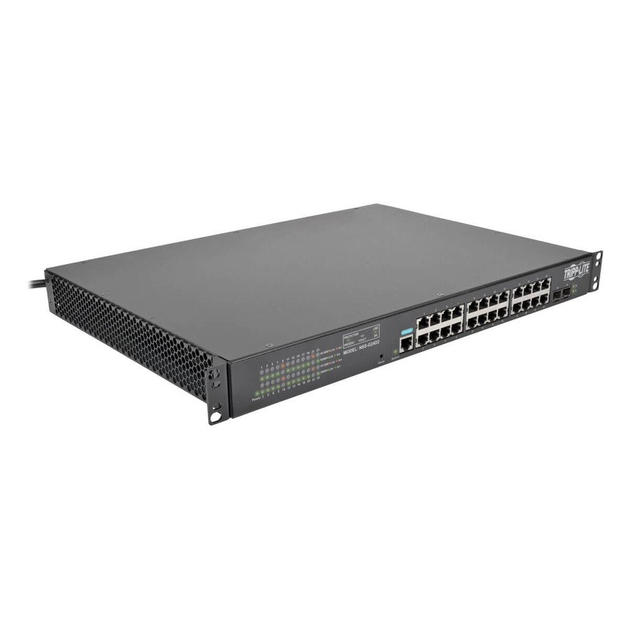 Tripp Lite NSS-G24D2 24 10/100/1000Mbps Port Gigabit L2 Web-Smart Managed Switch, 2 Dedicated Gigabit SFP Slots, 52 Gbps, 12-Outlet 120V PDU