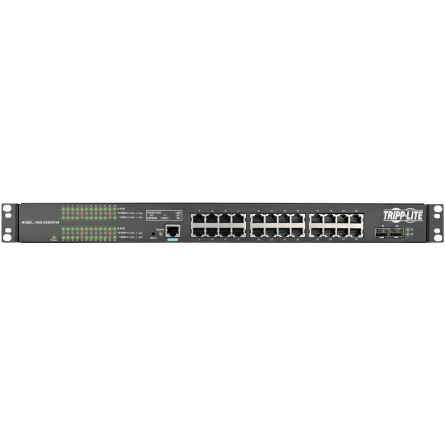 Tripp Lite NSS-G24D2P24 24 10/100/1000Mbps Port Gigabit L2 Web-Smart Managed PoE+ Switch, 240W; 2 Dedicated SFP Gigabit Slots, 52 Gbps, 12-Outlet 120V PDU