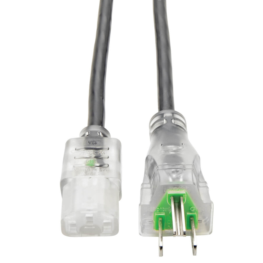 Tripp Lite P006-006-HG13CL Hospital-Grade Power Cord, NEMA 5-15P to C13 - Green Dot, 13A, 125V, 16 AWG, 6 ft. (1.83 m), Clear Plugs