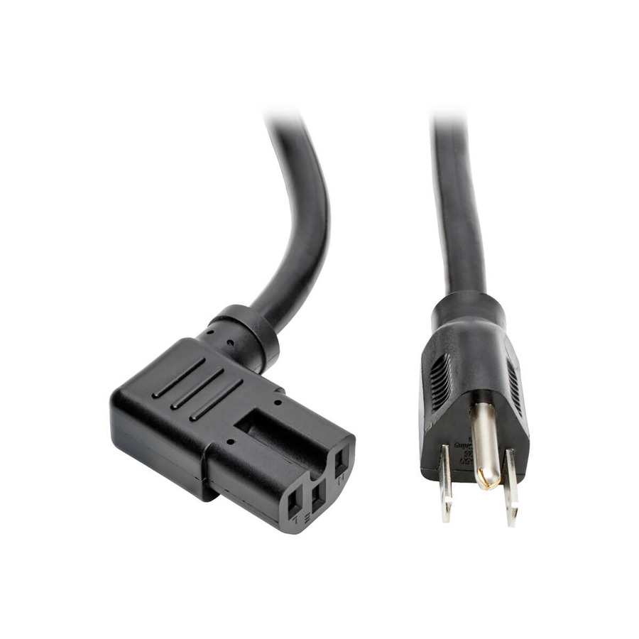 Tripp Lite P019-008-C15RA Power Cord, NEMA 5-15P to Right-Angle C15 - Heavy-Duty, 15A, 125V, 14 AWG, 8 ft. (2.43 m), Black