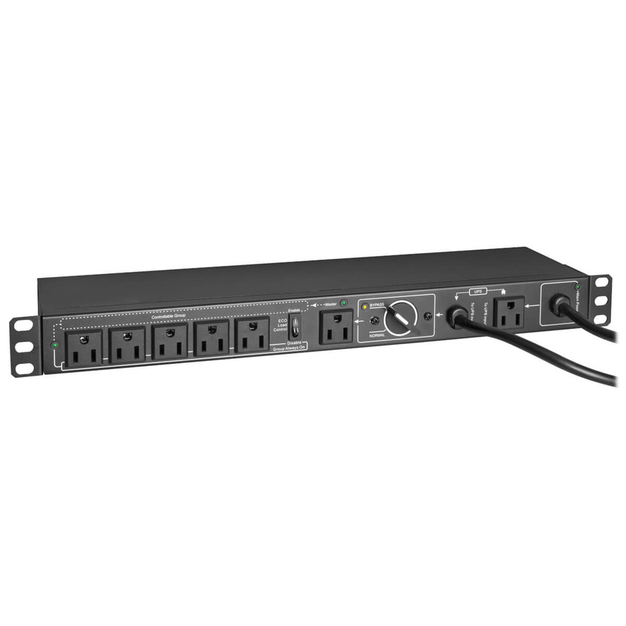 Tripp Lite PDUB151U 100-125V 12A Single-Phase Hot-Swap PDU with Manual Bypass - 6 NEMA 5-15R Outlets, 2 5-15P Inputs, 1U Rack/Wall