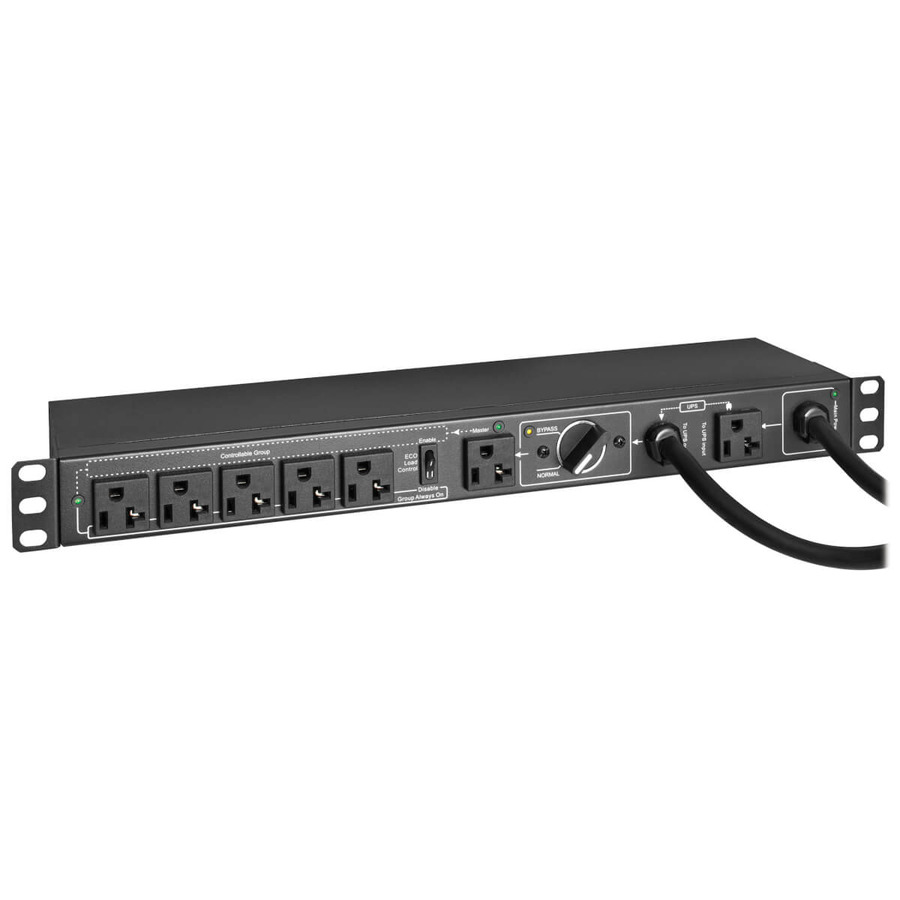 Tripp Lite PDUB201U 100-125V 16A Single-Phase Hot-Swap PDU with Manual Bypass - 6 NEMA 5-20R Outlets, 2 5-20P Inputs, 1U Rack/Wall