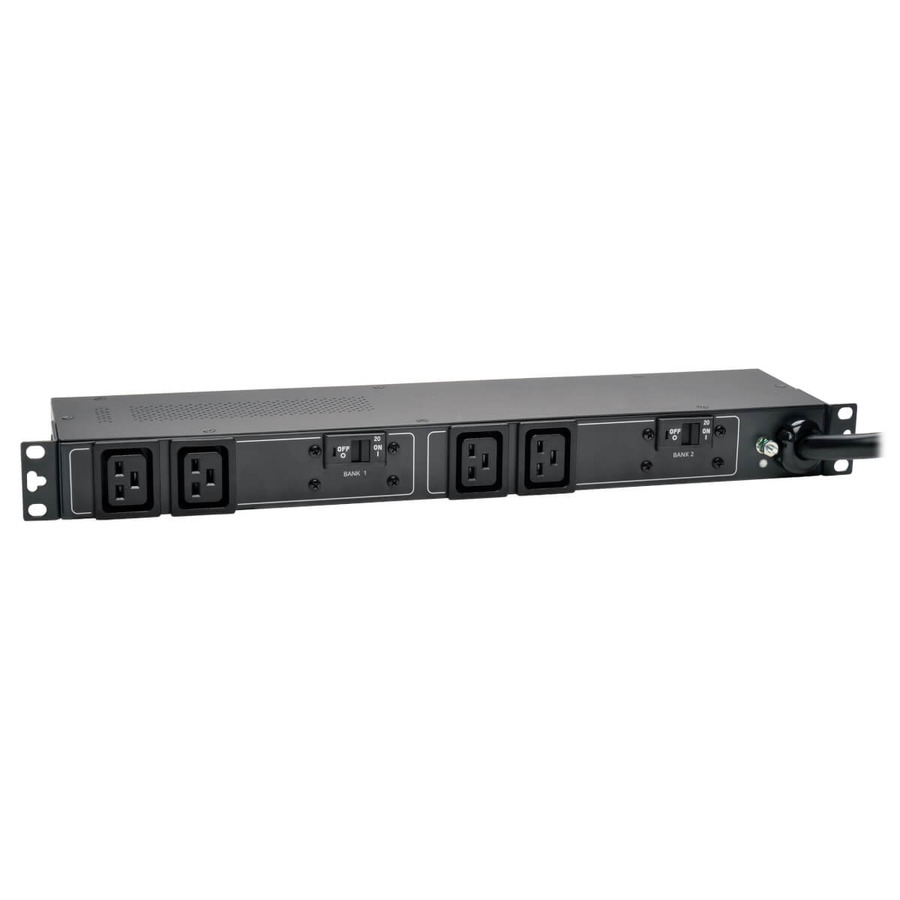 Tripp Lite PDUH30HV19 5.8kW Single-Phase 200-240V Basic PDU, 4 C19 Outlets, NEMA L6-30P Input, 12 ft. (3.66 m) Cord, 1U Rack-Mount