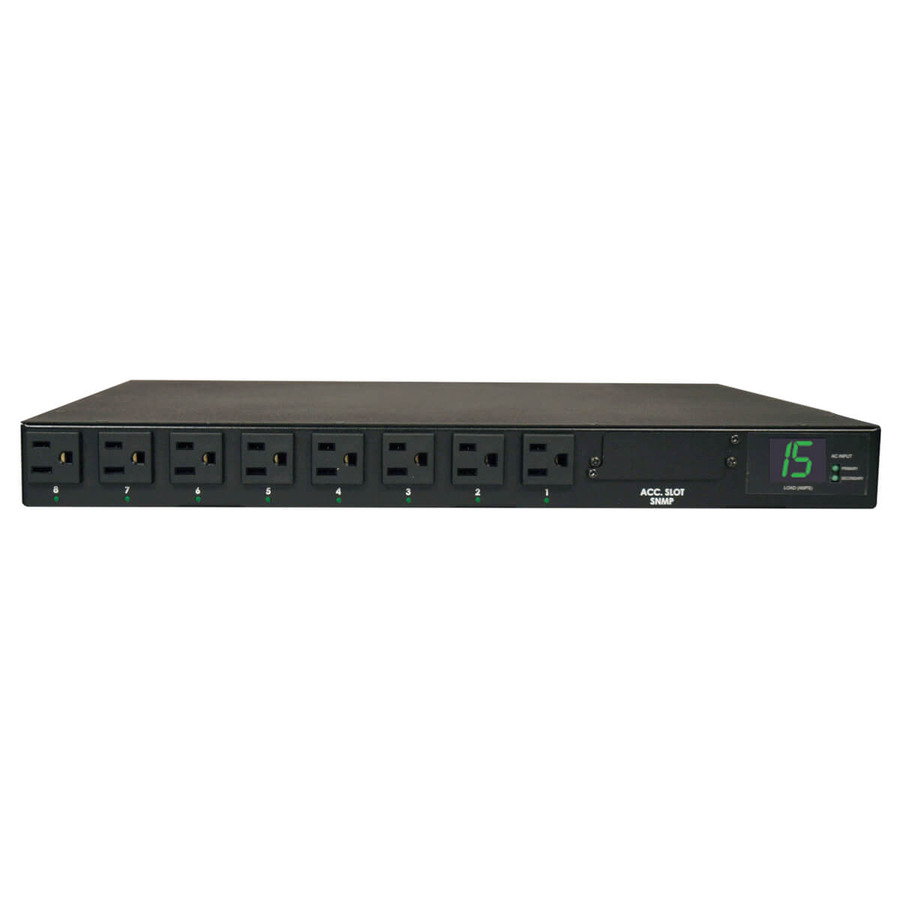 Tripp Lite PDUMH15AT 1.4kW Single-Phase Local Metered Automatic Transfer Switch PDU, 2 120V 5-15P 15A Inputs, 8 5-15R Outputs, 1U, TAA