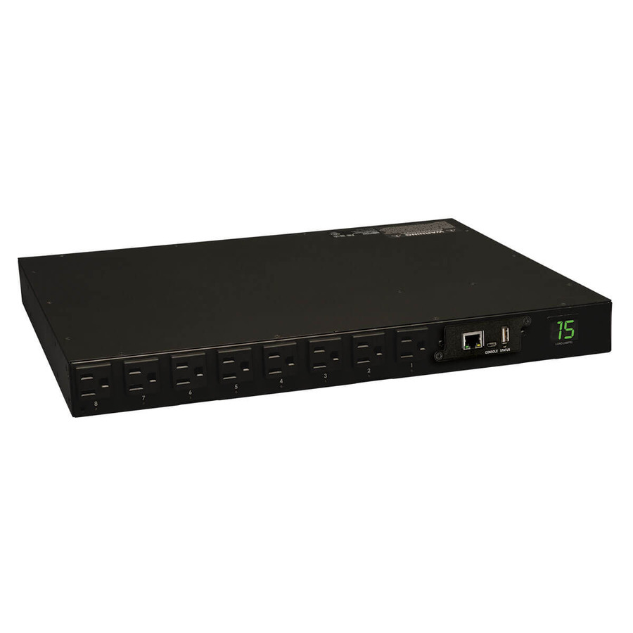 Tripp Lite PDUMH15NET 1.4kW Single-Phase Switched PDU - LX Interface, 120V Outlets (16 5-15R), 5-15P, 120V Input, 12 ft. (3.66 m) Cord, 1U Rack-Mount, TAA