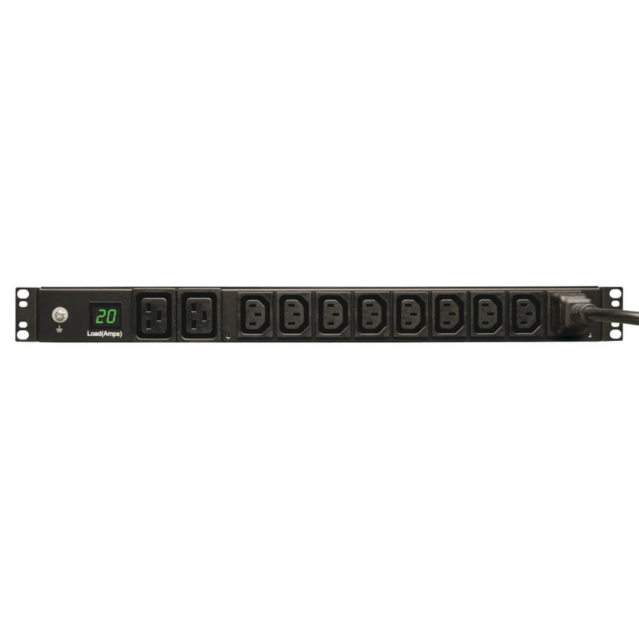 Tripp Lite PDUMH20HV 3.7kW Single-Phase Local Metered PDU, 208/230V (8 C13 & 2 C19), C20 / L6-20P Adapter, 12 ft. (3.66 m) Cord, 1U Rack-Mount, TAA