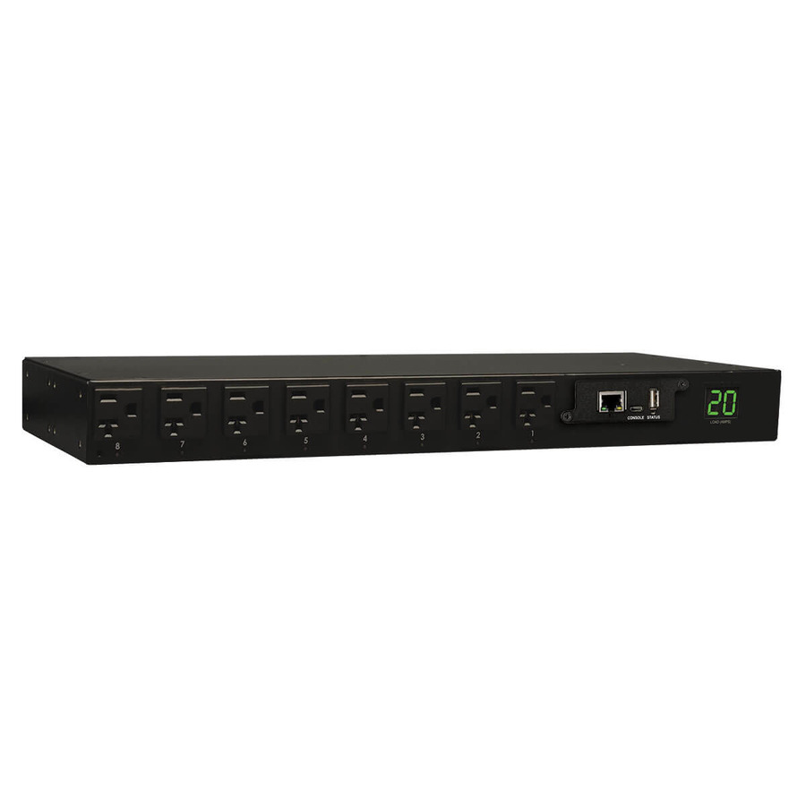 Tripp Lite PDUMH20NET 1.9kW Single-Phase Switched PDU - LX Interface, 120V Outlets (16 5-15/20R), L5-20P/5-20P Input, 12 ft. (3.66 m) Cord, 1U Rack-Mount, TAA