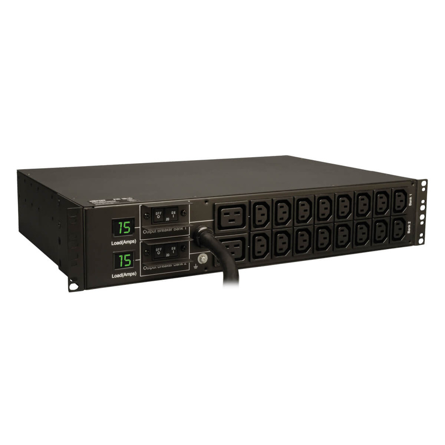 Tripp Lite PDUMH30HV 5.5kW Single-Phase Local Metered PDU, 208/230V Outlets (16 C13 & 2 C19), L6-30P, 12 ft. (3.66 m) Cord, 2U Rack-Mount, TAA