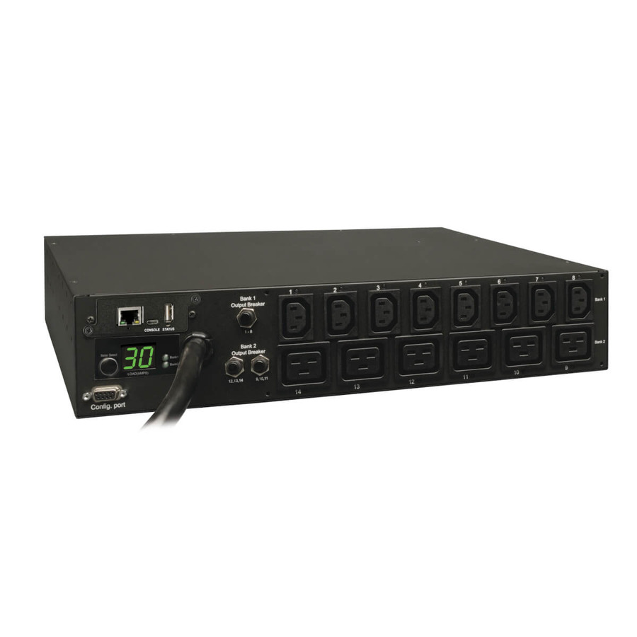 Tripp Lite PDUMH30HV19NET 5.5kW Single-Phase Switched PDU - LX Interface, 208/230V Outlets (8 C13 & 6 C19), L6-30P Input, 15 ft. (4.57 m) Cord, 2U Rack-Mount, TAA