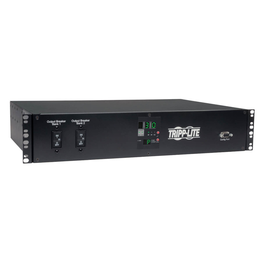 Tripp Lite PDUMH30HVAT 5.8kW Single-Phase Local Metered Automatic Transfer Switch PDU, Two 200-240V L6-30P Inputs, 16-C13 2-C19 & 1 L6-30R Outlet, 2U, TAA