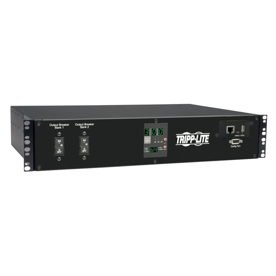 Tripp Lite PDUMH30HVATNET 5.8kW Single-Phase Switched Automatic Transfer Switch PDU, Two 200-240V L6-30P Inputs, 16-C13 2-C19 & 1 L6-30R Outlet, 2U, TAA