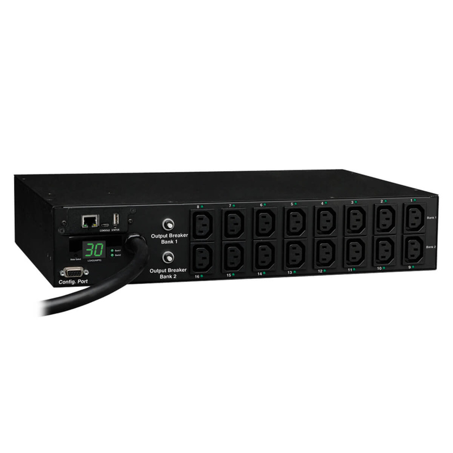 Tripp Lite PDUMH30HVNET 5.5kW Single-Phase Switched PDU - LX Interface, 208/230V Outlets (16 C13), L6-30P Input, 12 ft. (3.66 m) Cord, 2U Rack-Mount, TAA