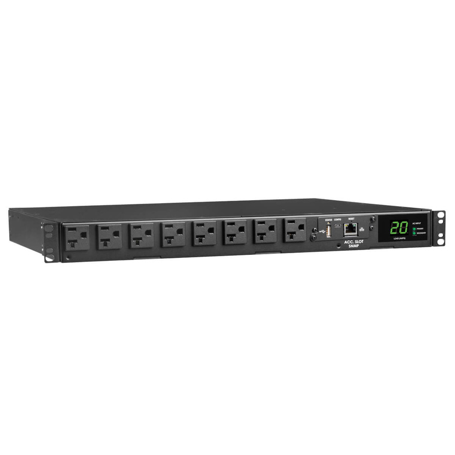 Tripp Lite PDUMNH20AT1 1.92kW 120V Single-Phase ATS/Monitored PDU - 16 5-15/20R Outlets, Dual L5-20P/5-20P Inputs, 12 ft. Cords, 1U, TAA