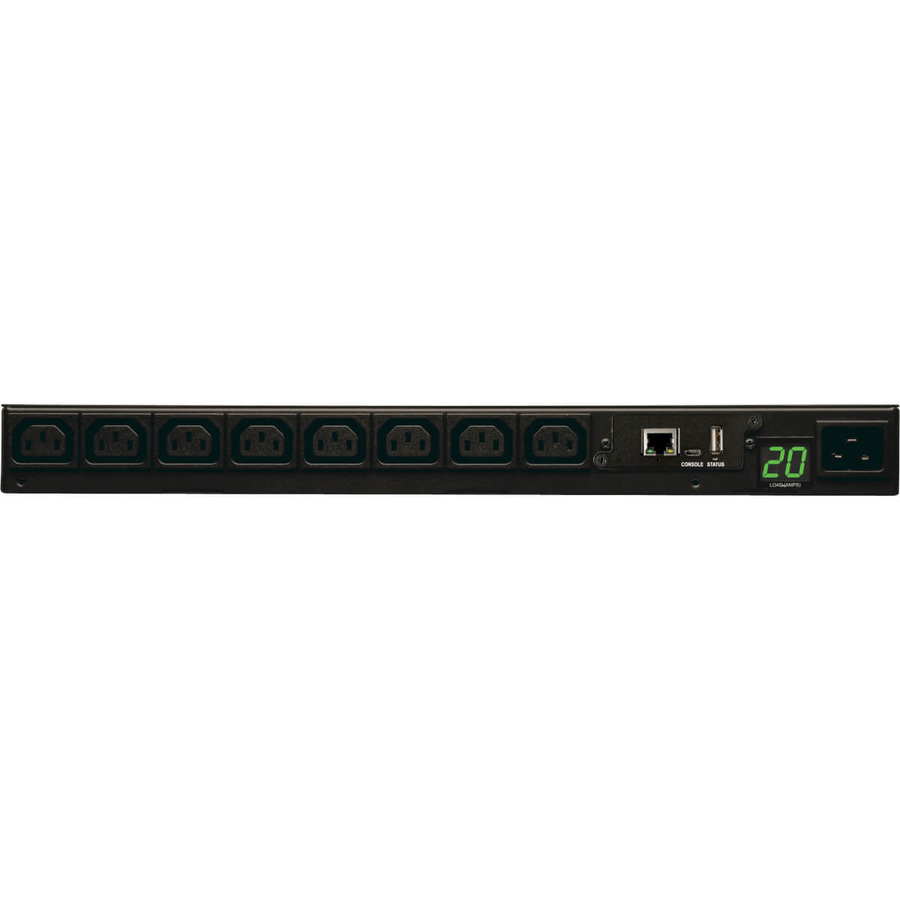 Tripp Lite PDUMNH20HV 3.7kW Single-Phase 208/230V Monitored PDU - LX Platform, 8 C13 Outlets, C20 Input with L6-20P Adapter, 2.4m Cord, 1U Rack-Mount