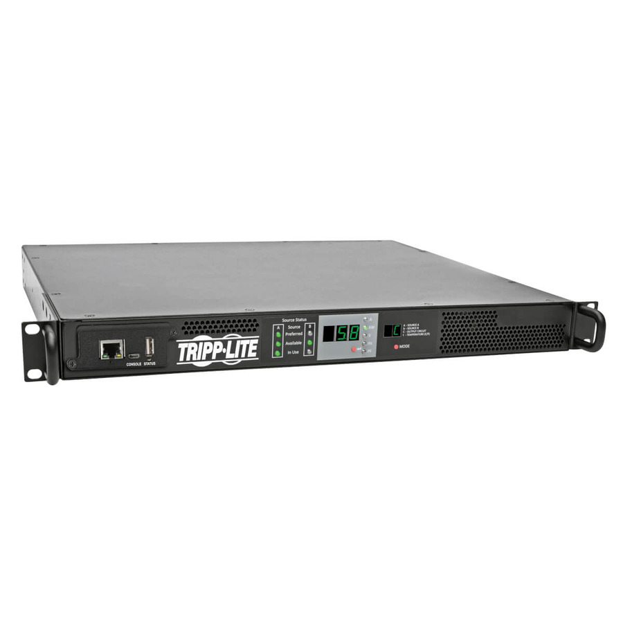 Tripp Lite PDUMNH30HVAT 5.8kW Single-Phase Monitored Automatic Transfer Switch PDU, 2 200-240V 30A L6-30P Inputs, 1 L6-30R Outlet, 1U