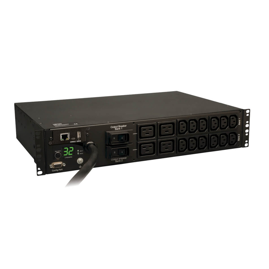 Tripp Lite PDUMNH32HV 7.4kW Single-Phase Monitored PDU with LX Platform Interface, 230V Outlets (12-C13, 4-C19), IEC-309 32A Blue, 12 ft. (3.66 m) Cord, 2U Rack-Mount, TAA