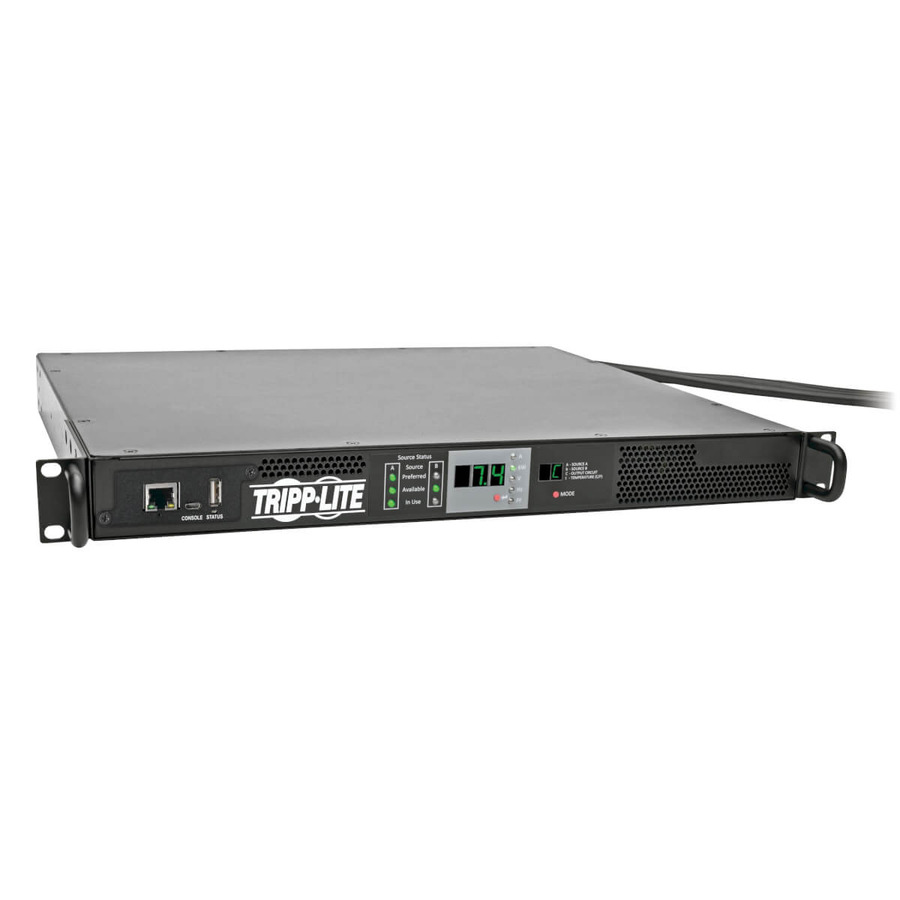 Tripp Lite PDUMNH32HVAT 7.7kW Single-Phase 200-240V Monitored Automatic Transfer Switch PDU, Two 32A IEC309 32A Blue Inputs, 1 IEC309 32A Outlet, 1U