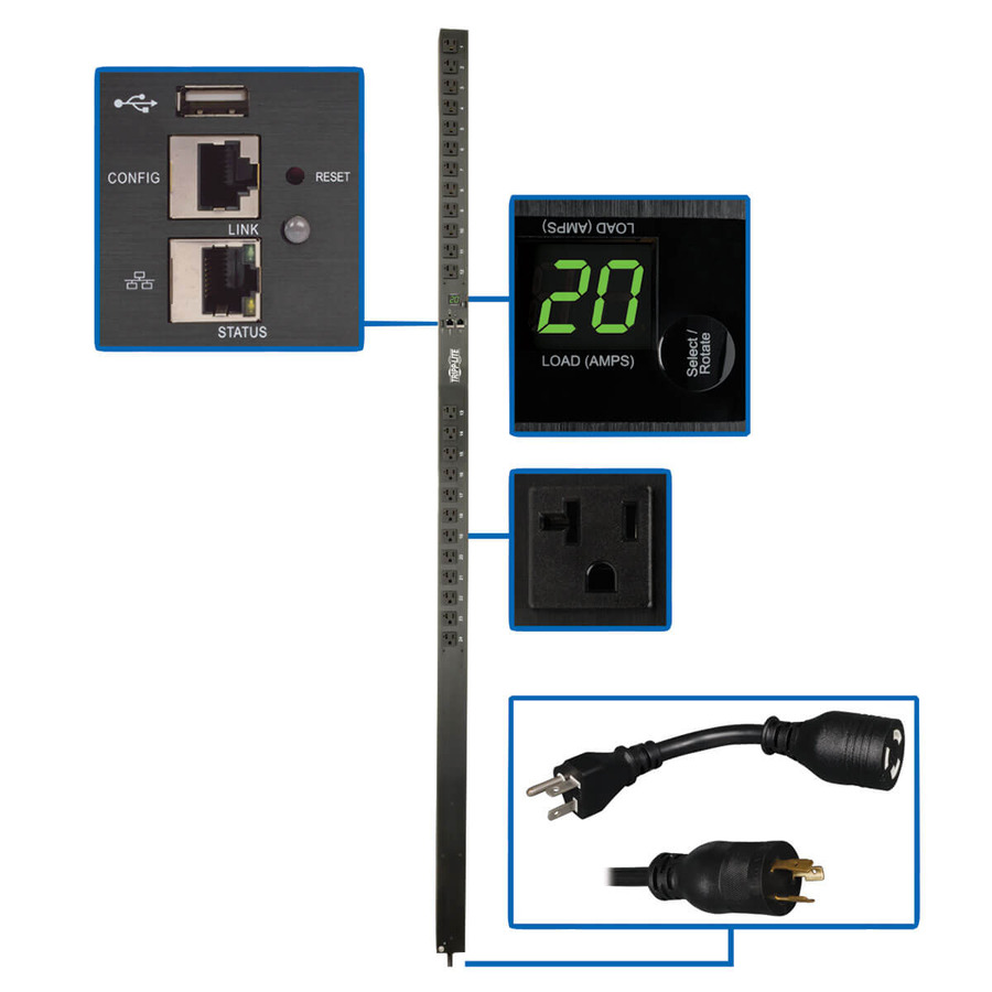 Tripp Lite PDUMNV20LX 1.9kW Single-Phase Monitored PDU with LX Platform Interface, 120V Outlets (24 5-15/20R), 0U Vertical, 70 in., TAA