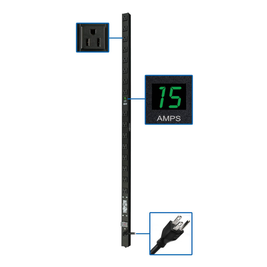 Tripp Lite PDUMV15 1.4kW Single-Phase Local Metered PDU, 120V Outlets (16 5-15R), 5-15P, 15 ft. (4.57 m) Cord, 0U Vertical, 48 in.