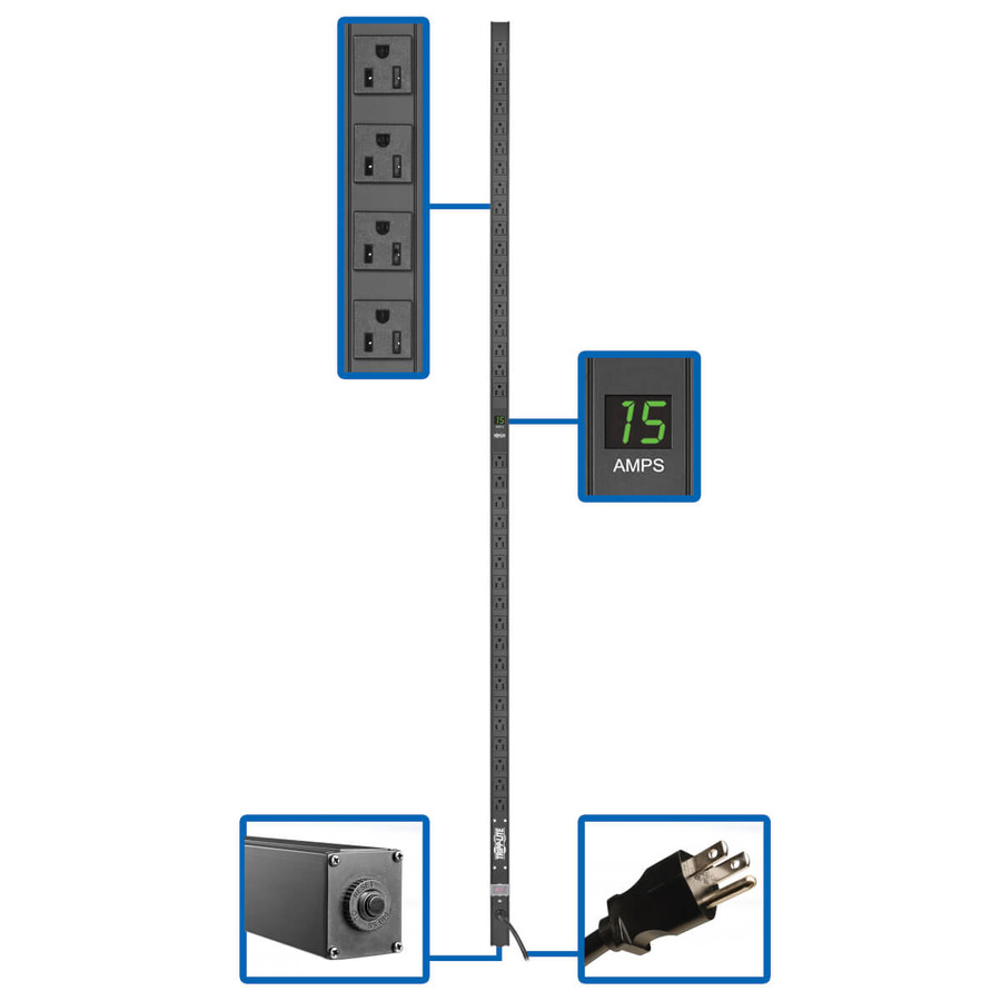 Tripp Lite PDUMV15-72 1.5kW 100-127V Single-Phase Local Metered PDU - 36 NEMA 5-15R Outlets, 5-15P Input, 15 ft. Cord, 72 in. 0U Rack