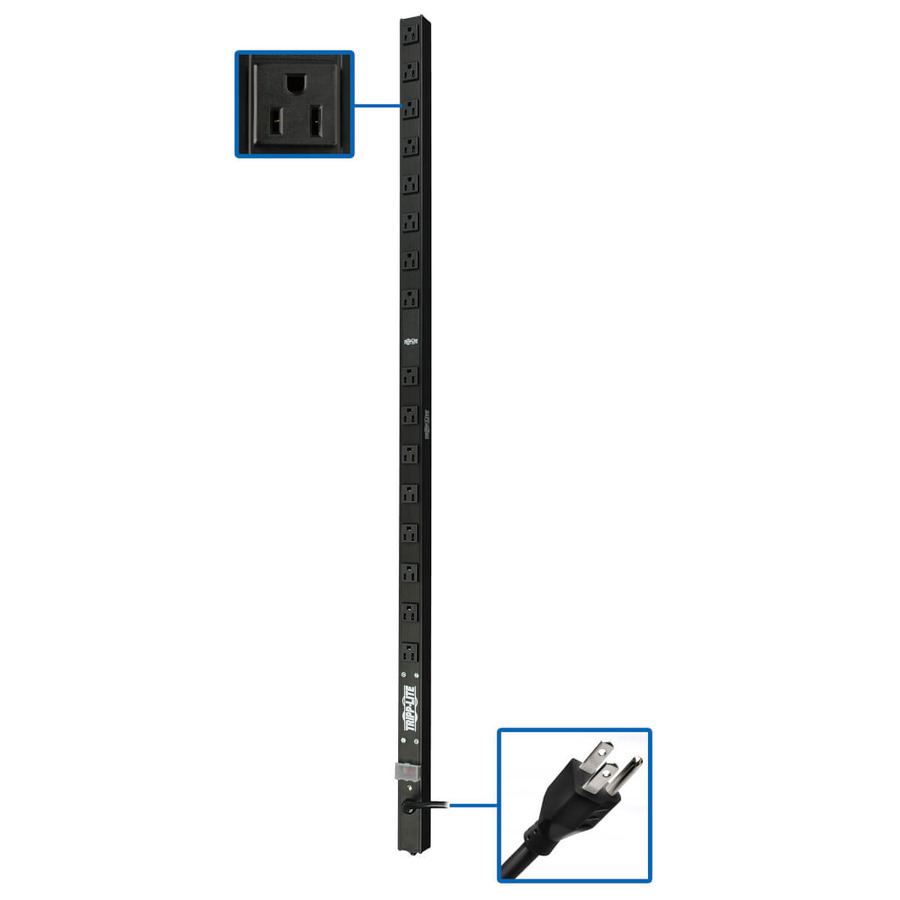 Tripp Lite PDUV15-48 1.4kW 120V Single-Phase Basic PDU - 16 NEMA 5-15R Outlets, 5-15P Input, 15 ft. Cord, 48 in. 0U Rack