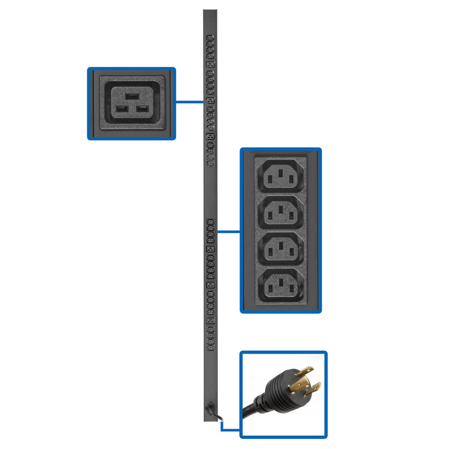 Tripp Lite PDUV20HVL6-72 3.7kW 208/230V Single-Phase Basic PDU - 32 C13 & 6 C19 Outlets, L6-20P Input, 10 ft. Cord, 63.75 in. 0U Rack