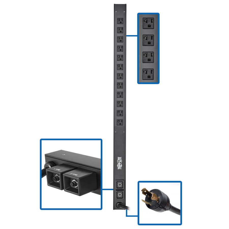 Tripp Lite PDUV30-36 2.9kW 120V Single-Phase Basic PDU - 12 NEMA 5-15/20R Outlets, L5-30P Input, 10 ft. Cord, 36 in. 0U Rack-Mount