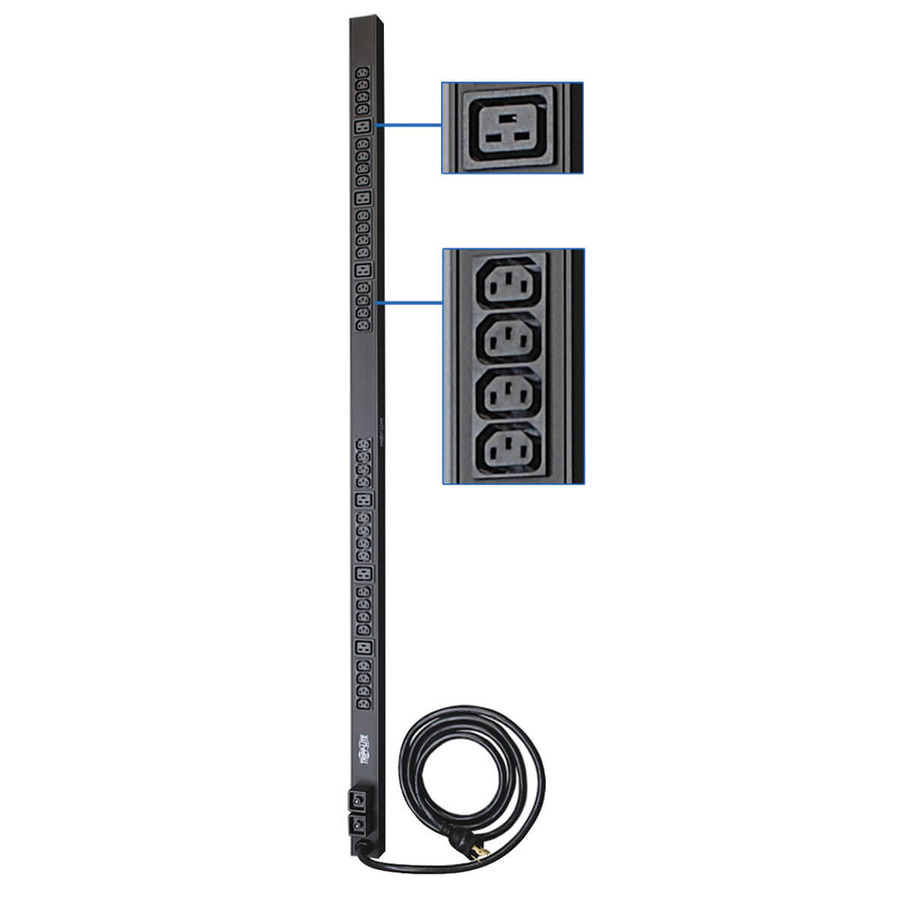 Tripp Lite PDUV30HV 5.5kW Single-Phase 208/230V Basic PDU, 38 Outlets (32 C13 and 6 C19), NEMA L6-30P Input, 10 ft. (3.05 m) Cord, 0U Vertical