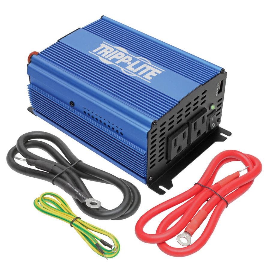 Tripp Lite PINV1000 1000W Light-Duty Compact Power Inverter with 2 AC/1 USB - 2.0A/Battery Cables, Mobile