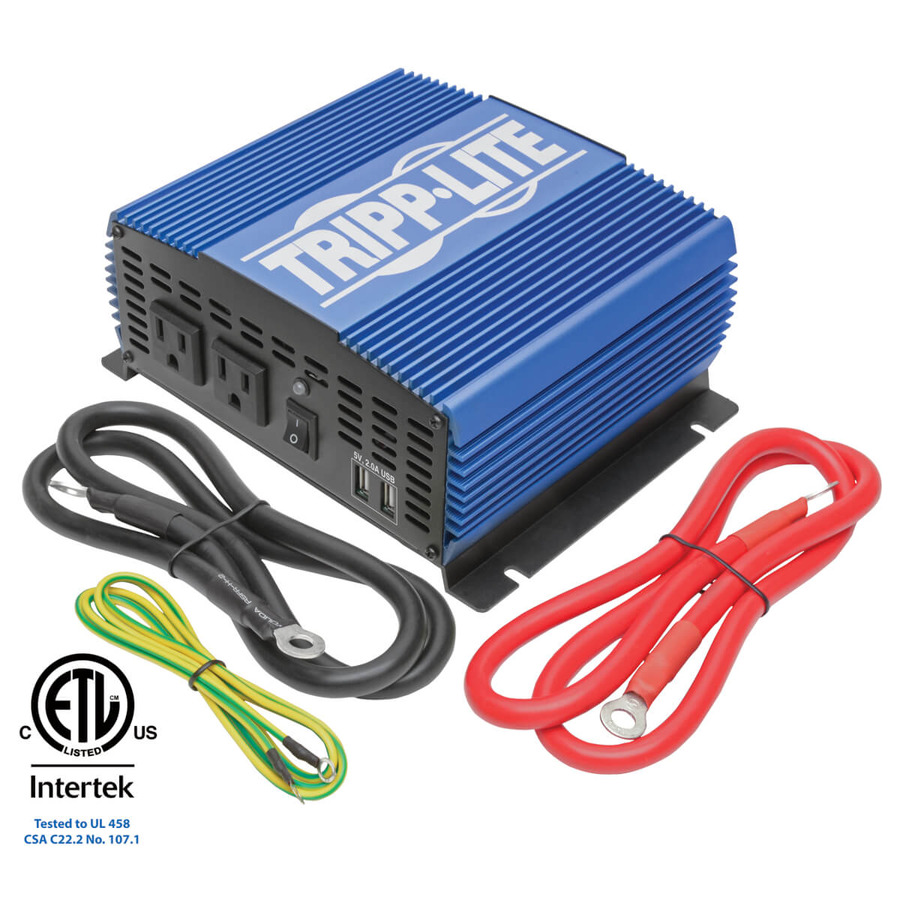 Tripp Lite PINV1500 1500W Medium-Duty Compact Mobile Power Inverter with 2 AC/2 USB - 2.0A/Battery Cables