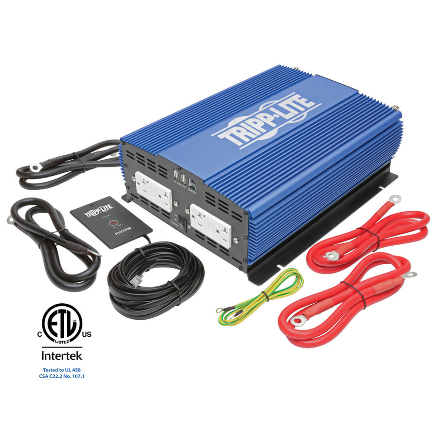 Tripp Lite PINV2000HS 2000W Heavy-Duty Industrial-Strength Mobile Power Inverter with 4 AC/2 USB - 2.0A/Battery Cables, Remote