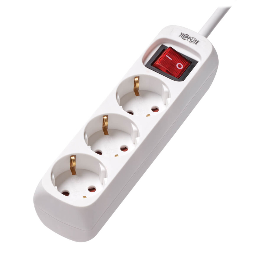 Tripp Lite PS3G15 3-Outlet Power Strip - German Type F Schuko Outlets, 220-250V, 16A, 1.5 m Cord, Schuko Plug, White