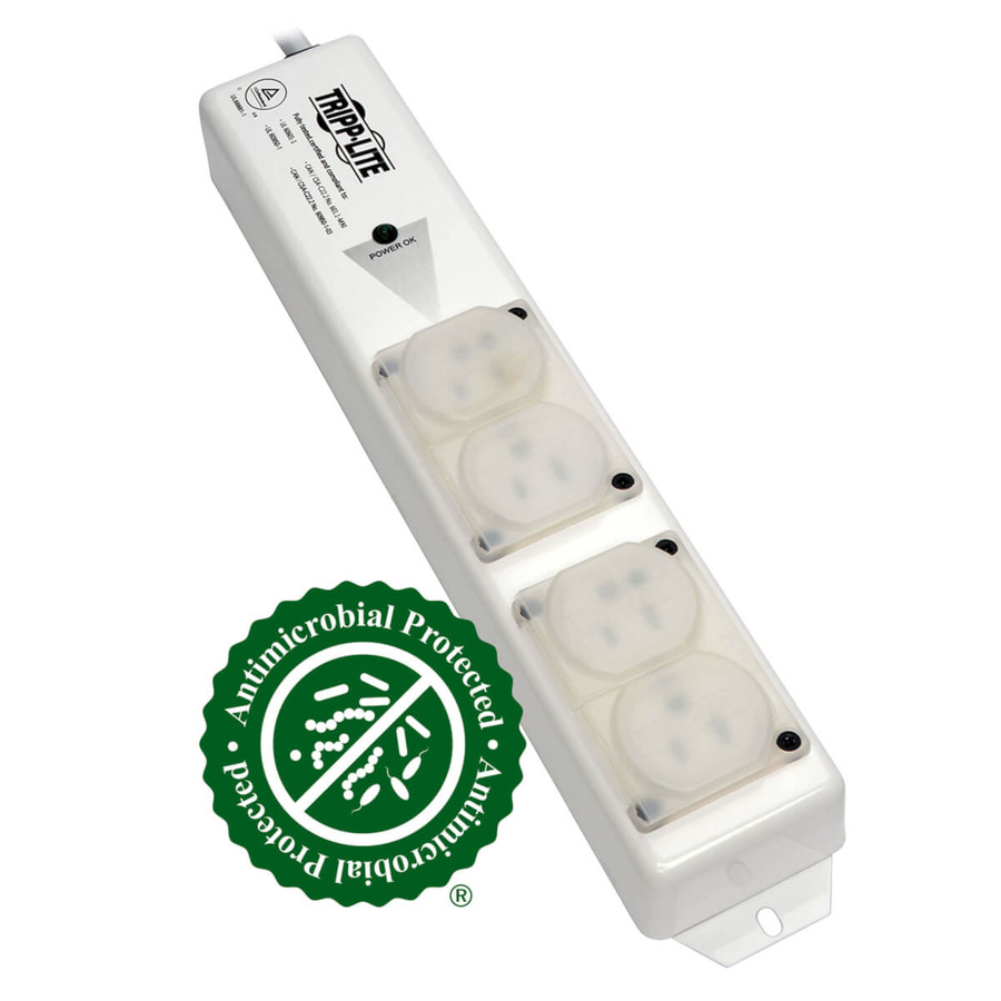 Tripp Lite PS-406-HGULTRA Safe-IT UL 60601-1 Medical-Grade Power Strip for Patient-Care Vicinity, 4x 15A Hospital-Grade Outlets, Safety Covers, 6 ft. Cord