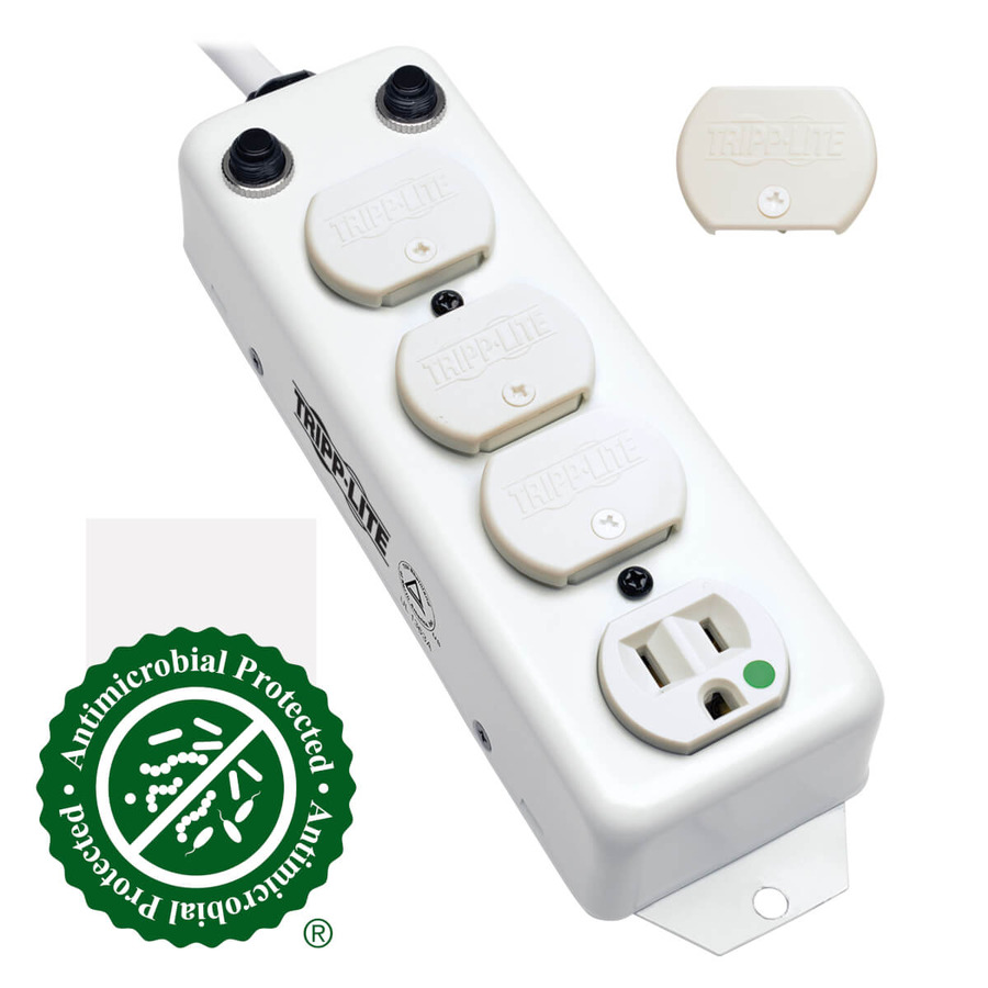 Tripp Lite PS-415-HG-OEMRA Safe-IT UL 1363A Medical-Grade Power Strip for Patient-Care Vicinity, 4 Hospital-Grade Outlets, 15 ft. Right-Angle Cord