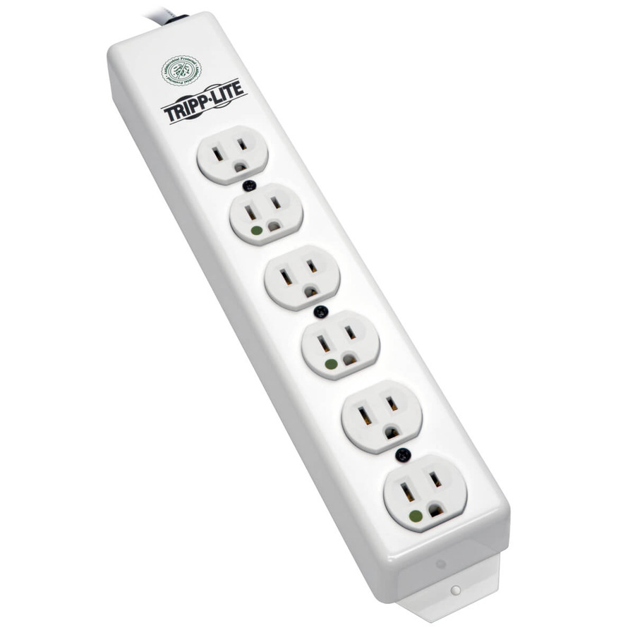 Tripp Lite PS-602-HG Safe-IT Medical-Grade Power Strip, UL 1363, 6x Hospital-Grade Outlets, Antimicrobial, 1.5 ft. (0.45 m) Cord