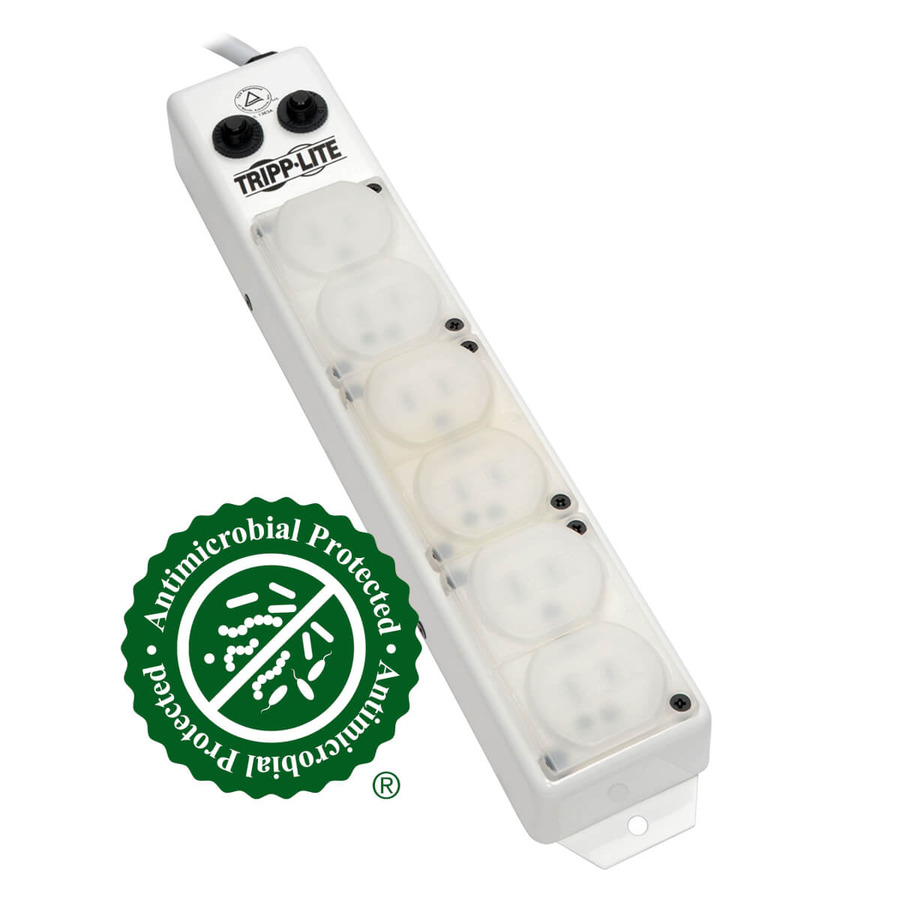 Tripp Lite PS-615-HG-OEMRA Safe-IT UL 1363A Medical-Grade Power Strip for Patient-Care Vicinity, 6x Hospital-Grade Outlets, 15 ft. Right-Angle Cord