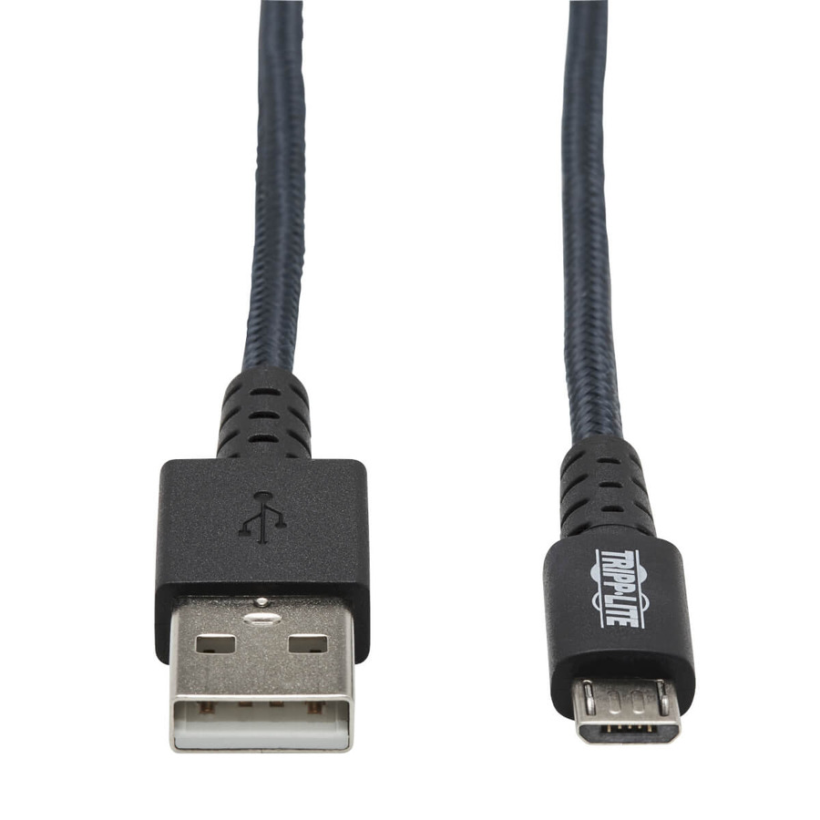 Tripp Lite U050-003-GY-MAX Heavy-Duty USB-A to USB Micro-B Cable - M/M, USB 2.0, UHMWPE and Aramid Fibers, Gray, 3 ft. (0.91 m)