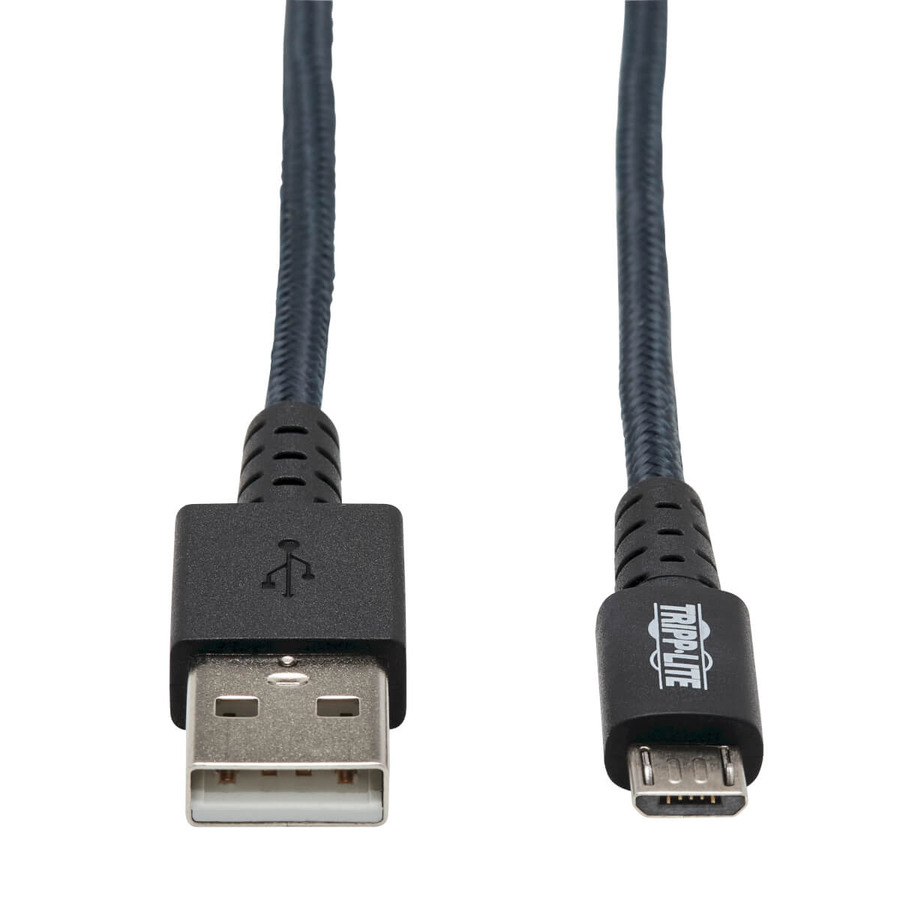 Tripp Lite U050-010-GY-MAX Heavy-Duty USB-A to USB Micro-B Cable - M/M, USB 2.0, UHMWPE and Aramid Fibers, Gray, 10 ft. (3.05 m)